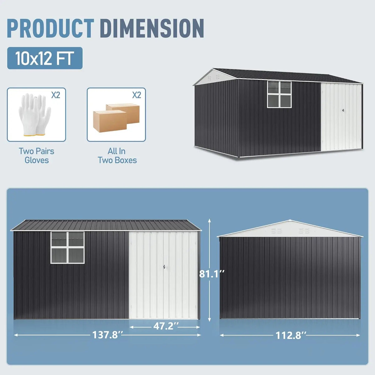 VIWAT Heavy Duty Outdoor Metal Storage Shed With Lock