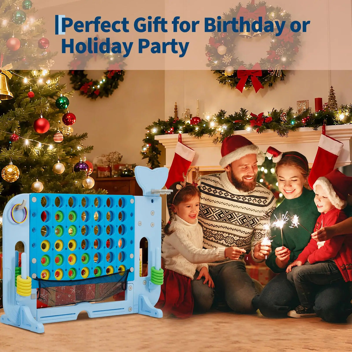 Giant 4 In A Row Game, Adjustable 4-to-Score Board With Quick Release, Basketball Golf Ring Toss, Indoor Outdoor Party Games