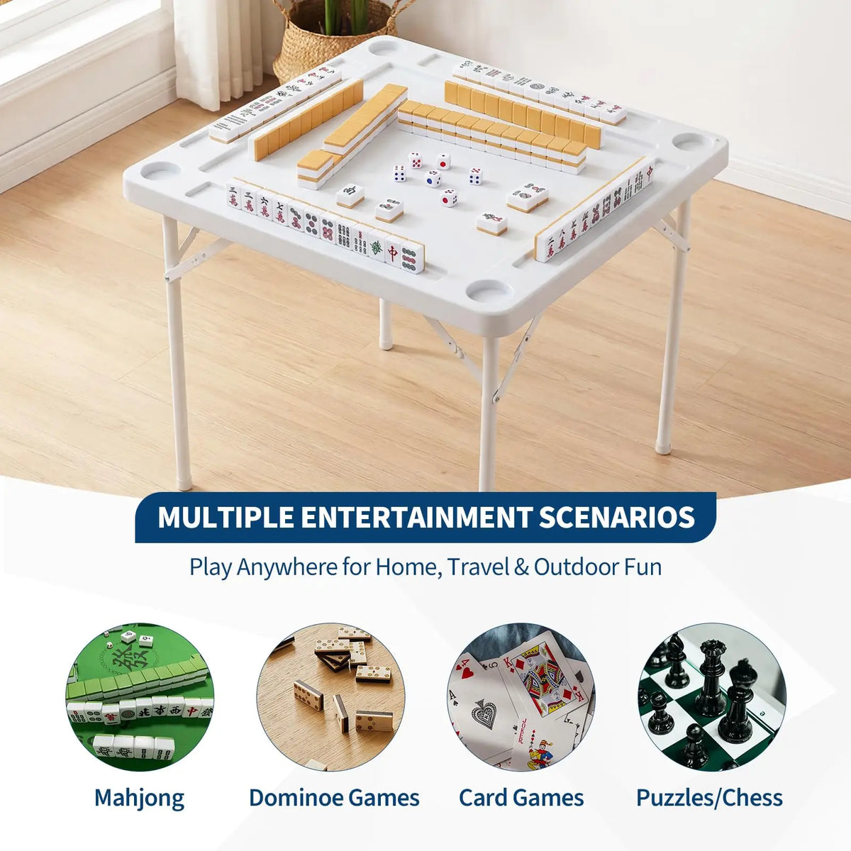 35 Inch Folding Card Table Portable Square Game Table With Cup Holders And Chip Trays Heavy Duty Foldable Table For Poker Domino Mahjong Camping And Picnic