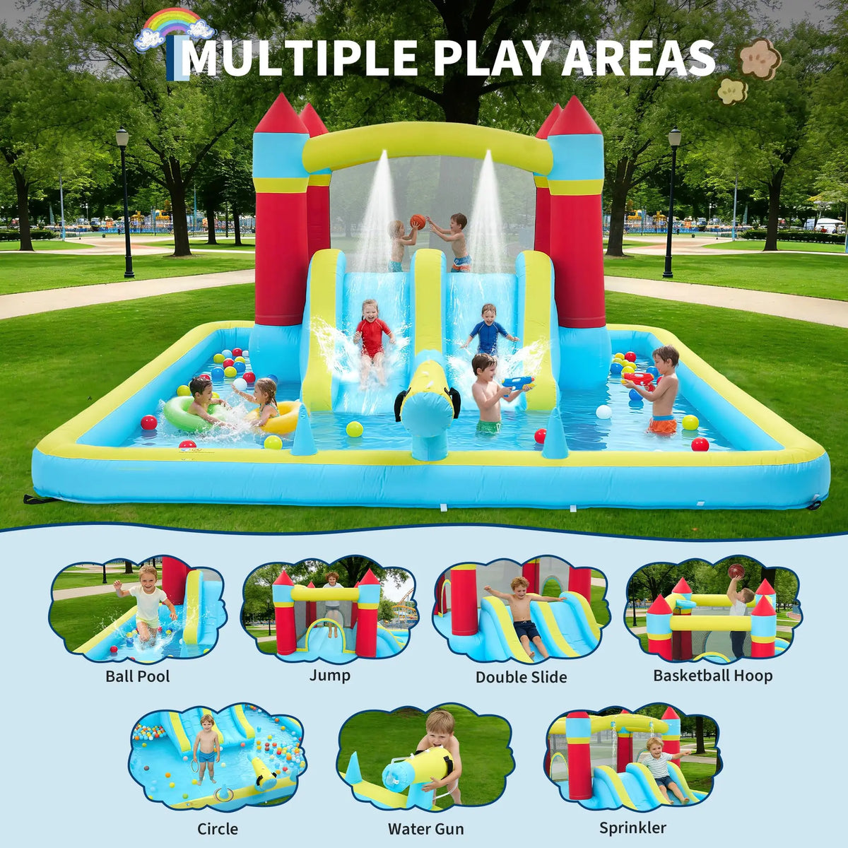 Himiss 14ft Inflatable Bounce House With Slide And Splash Pool