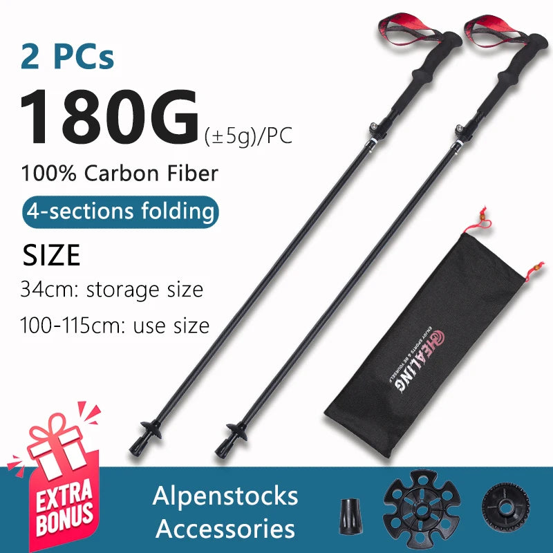 Okhealing Ultralight Carbon Fiber Telescopic Trekking Poles
