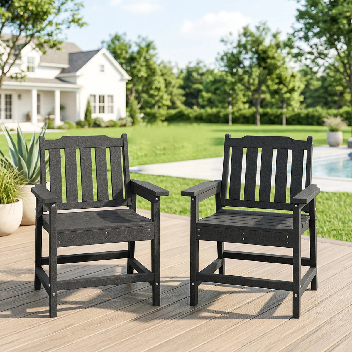 Outsunny Outdoor Patio Chairs With Slatted Back And Armrests