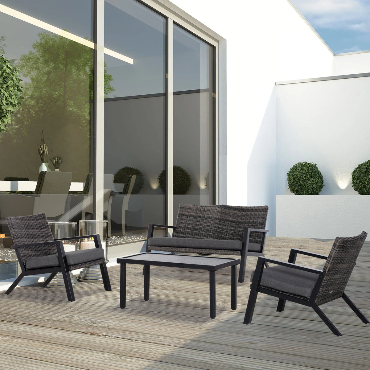Outsunny 4 Piece Outdoor PE Rattan Patio Furniture Set