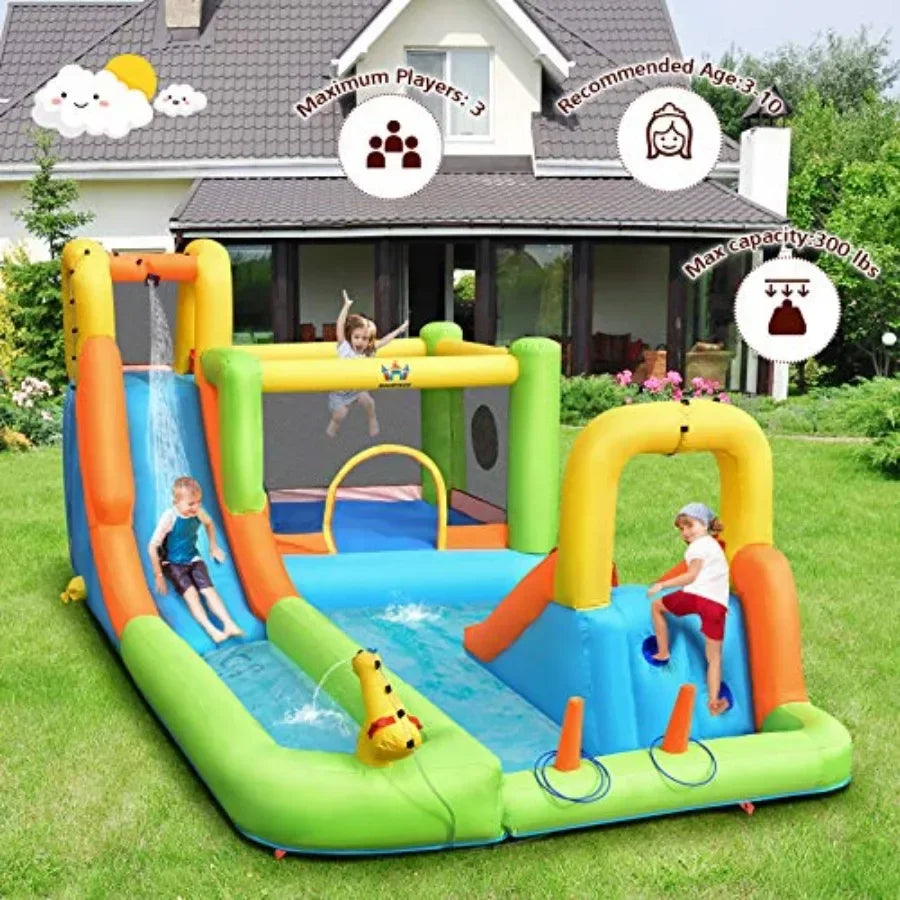 Inflatable Water Slide Featuring Dual Tracks And Splash Pool Design