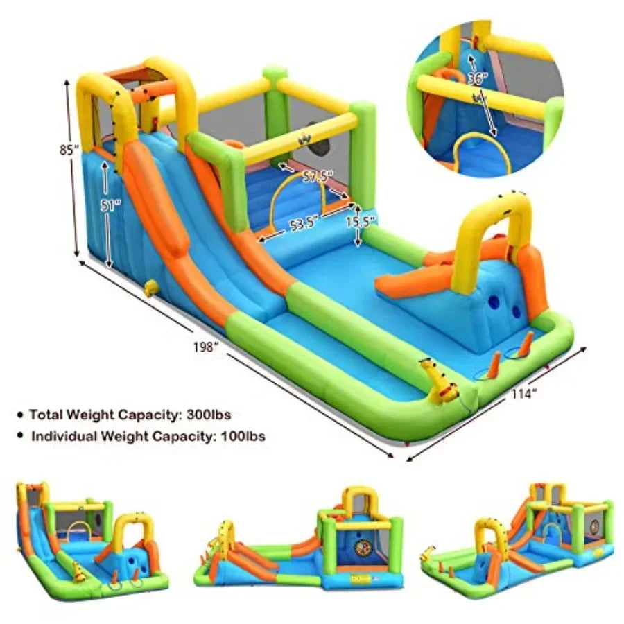 Inflatable Water Slide Featuring Dual Tracks And Splash Pool Design