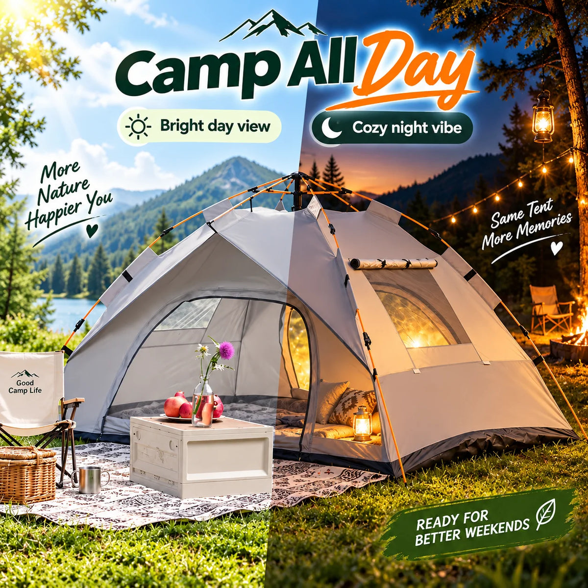 3-Second Quick Setup: Automatic Pop-Up Tent (No Assembly Required) — Featuring Fiberglass Poles and Oxford Fabric Canopy. An All-Season, Waterproof Camping Shelter with Zipper Closure, Ideal for Hiking, Travel, and the Beac