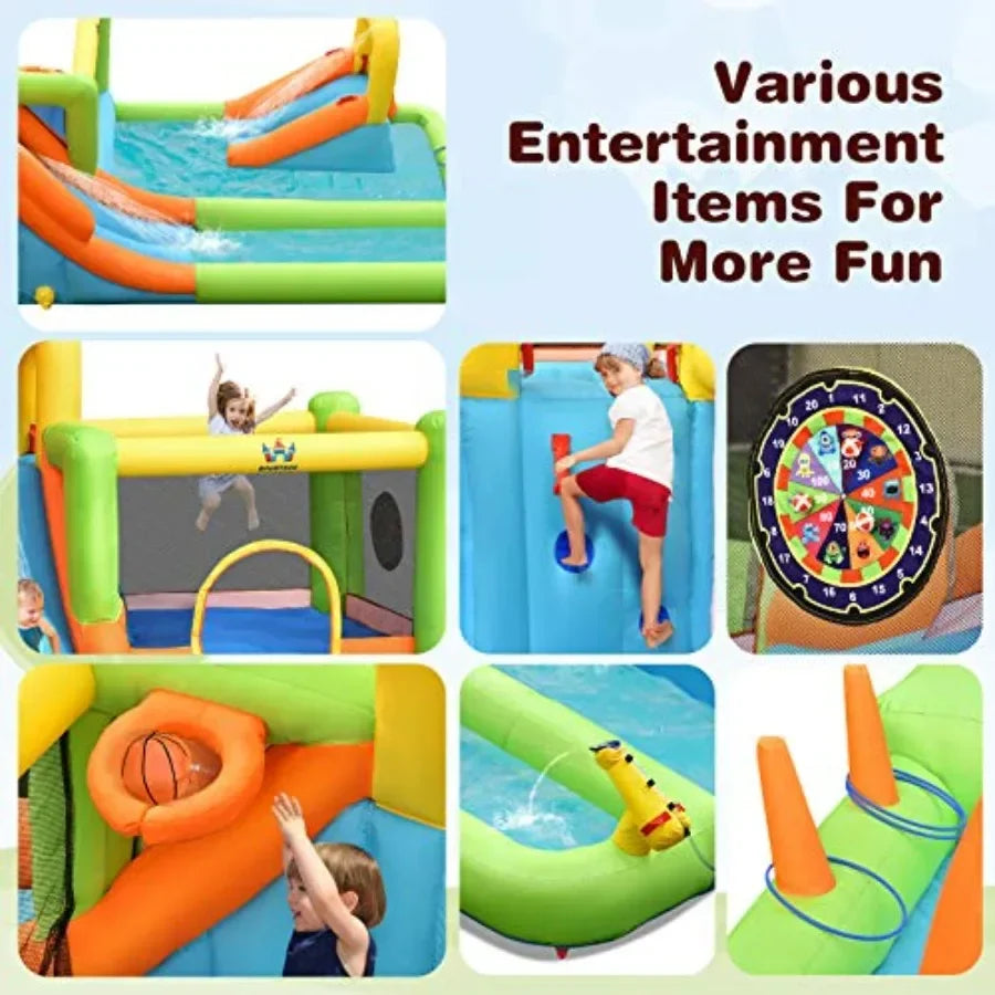Inflatable Water Slide Featuring Dual Tracks And Splash Pool Design