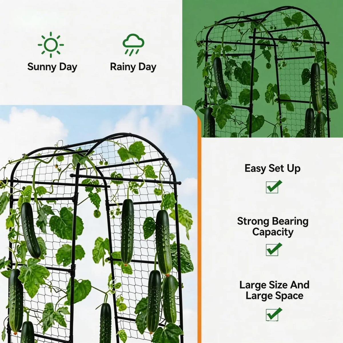 6.73x2.95x2.62FT Garden Arch Trellis For Raised Beds, Heavy Duty U Shape Metal Plant Support For Cucumber Melon Squash Vines