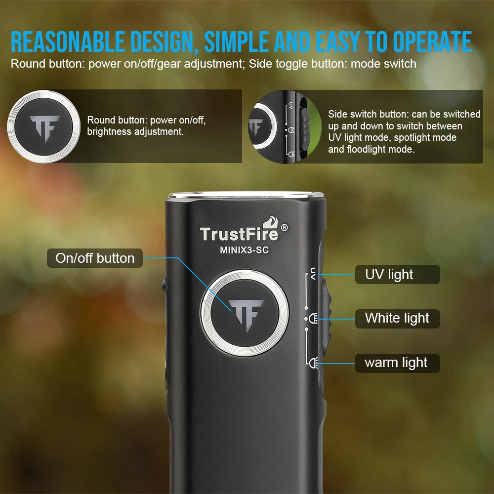 TrustFire MINIX3-SC Rechargeable EDC LED Flashlight With UV Light