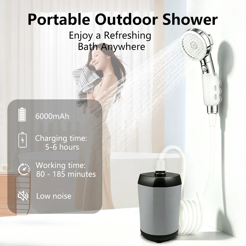 Portable Camping Shower with Heater, 6000mAh Rechargeable Portable Shower with 2000W Immersion Heater, LED Display, Heated Camping Shower for Travel, Hiking, Car, Pet
