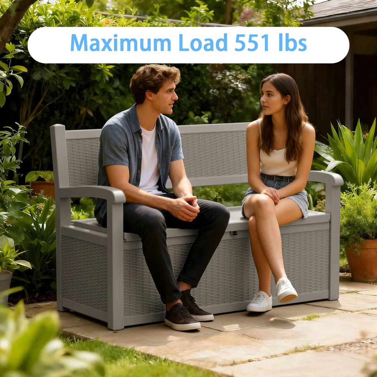Weatherproof Rattan Look Outdoor Storage Bench For Patio Garden