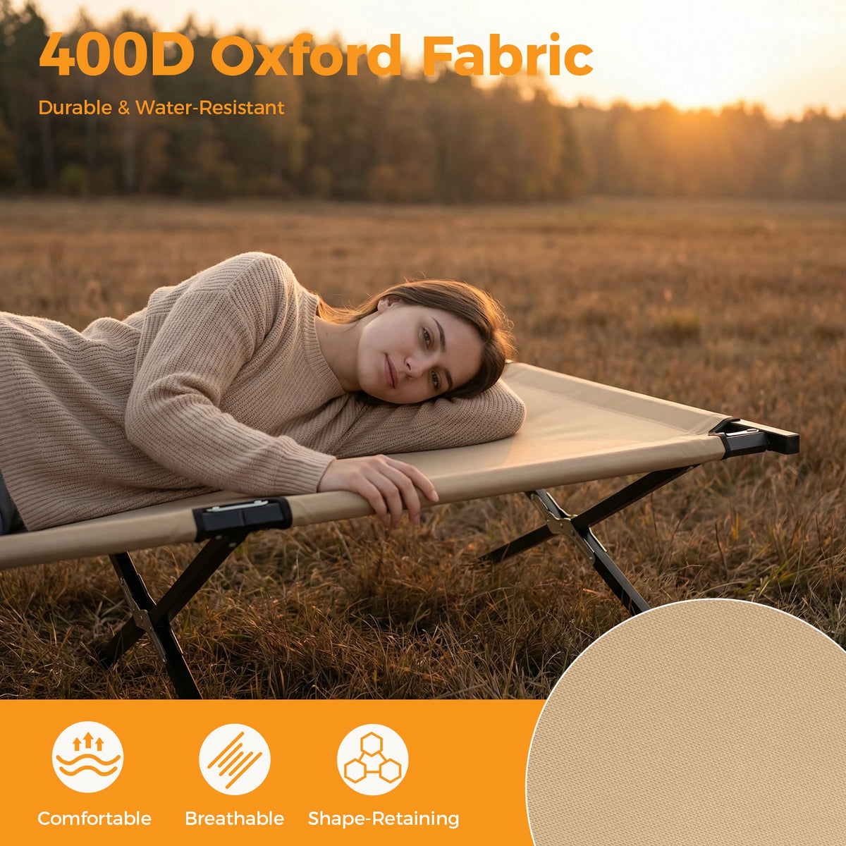 JHK Portable Folding Camping Marching Bed 300 LBS Capacity Collapsible Camping Cot Lounge Chair 73' X 36' Sleeping Cot Sturdy Frame for Outdoor Makeshift Bed