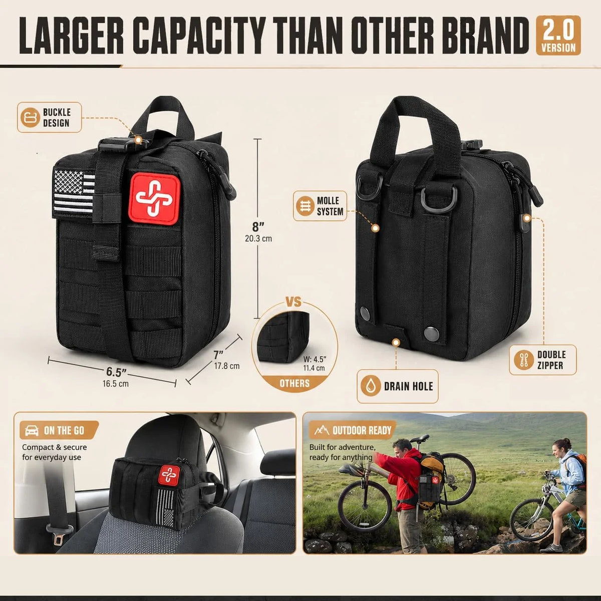 258-Piece Car Emergency Kit Portable Family Travel Tactical Hiking EVA Material Camping Essential Backpack Suitable for Sports Office Ship Unexpected Incidents