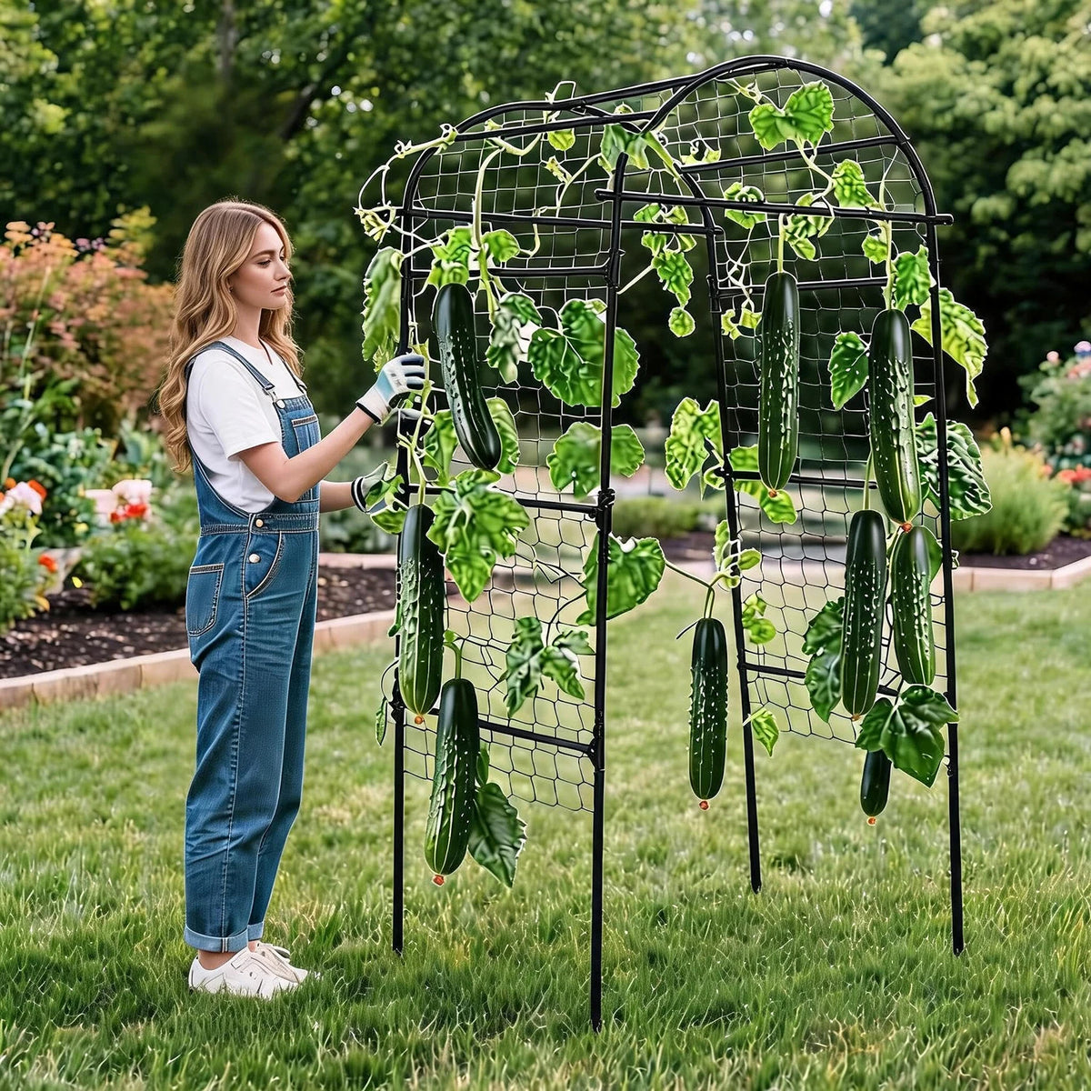6.73x2.95x2.62FT Garden Arch Trellis For Raised Beds, Heavy Duty U Shape Metal Plant Support For Cucumber Melon Squash Vines