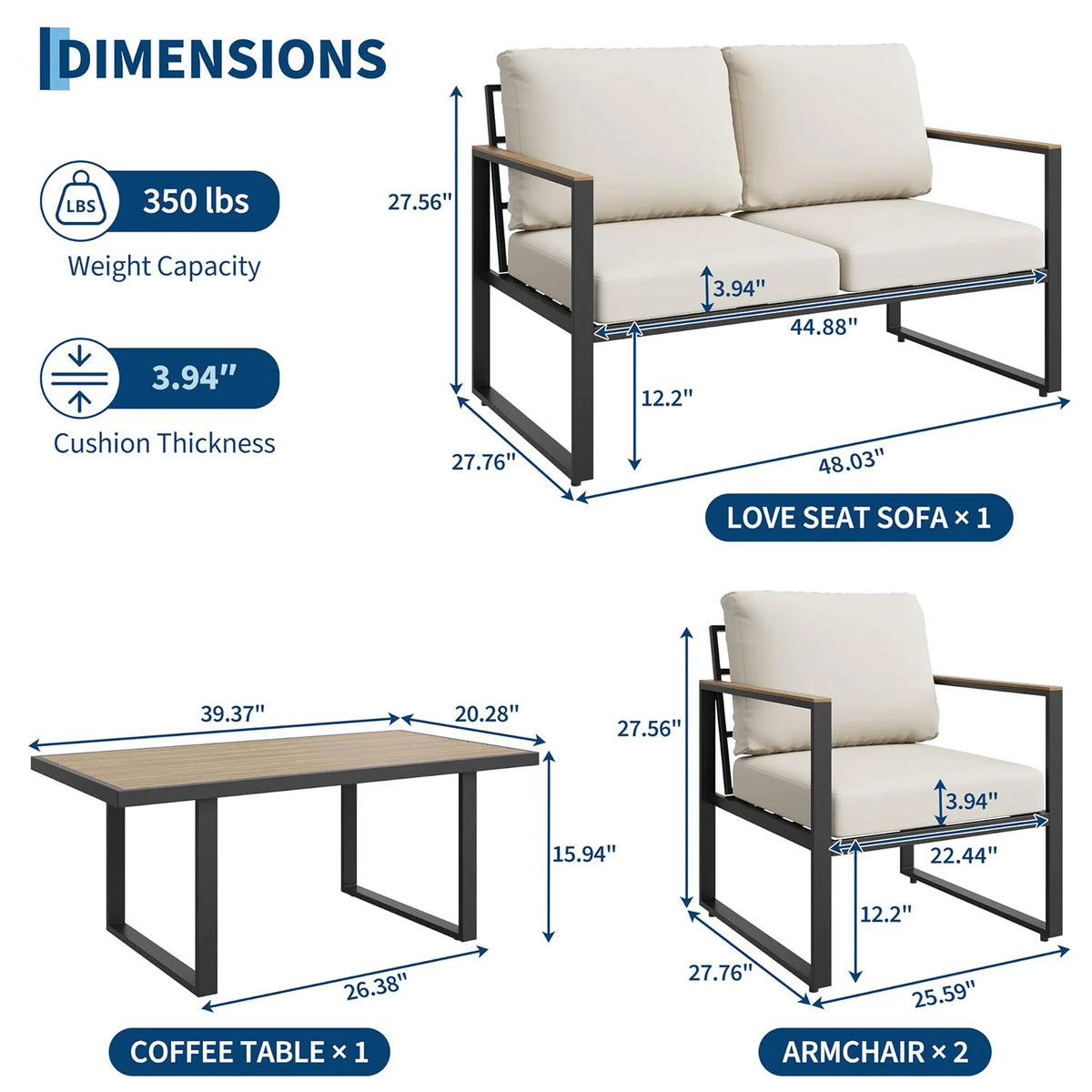 HobbyLane Modern 4 Piece Outdoor Patio Conversation Sectional Sofa Set