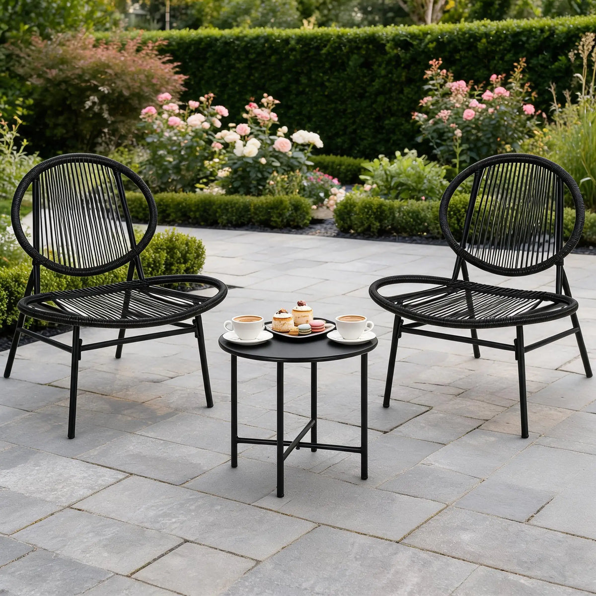 3-Piece Acapulco Patio Bistro Set - 2 All-Weather Rattan Chairs & Side Table - Modern Outdoor Conversation Set for Small Balcony, Porch, Garden, Backyard