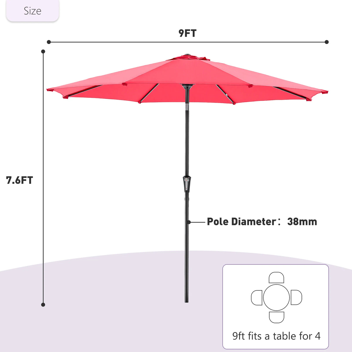 JHK 9ft Waterproof Patio Umbrella With Tilt And Crank