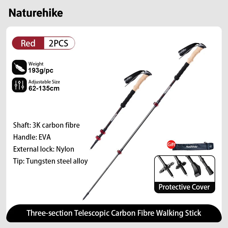 Naturehike Trekking Poles Ultralight Carbon Fiber Folding Walking Sticks