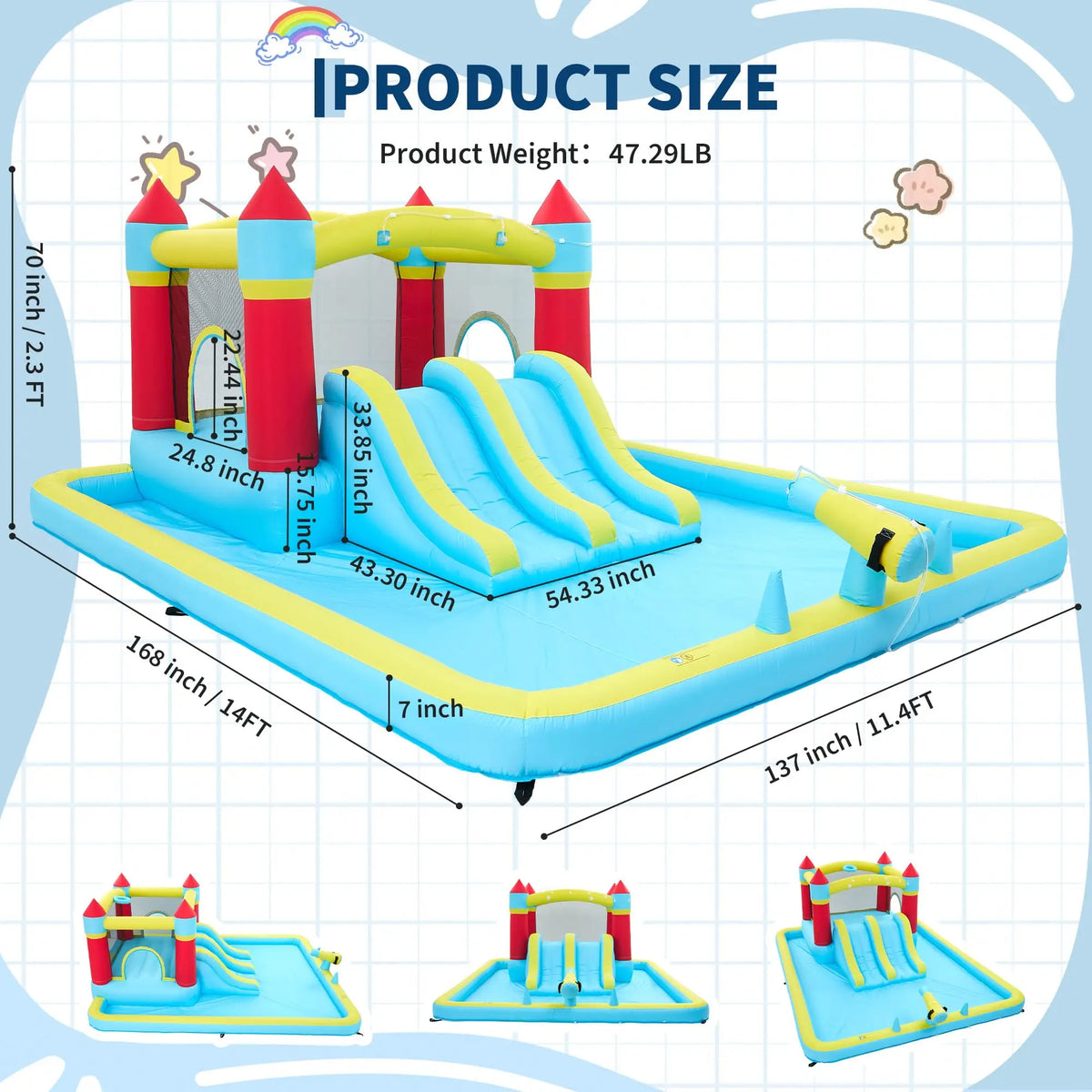 Himiss 14ft Inflatable Bounce House With Slide And Splash Pool