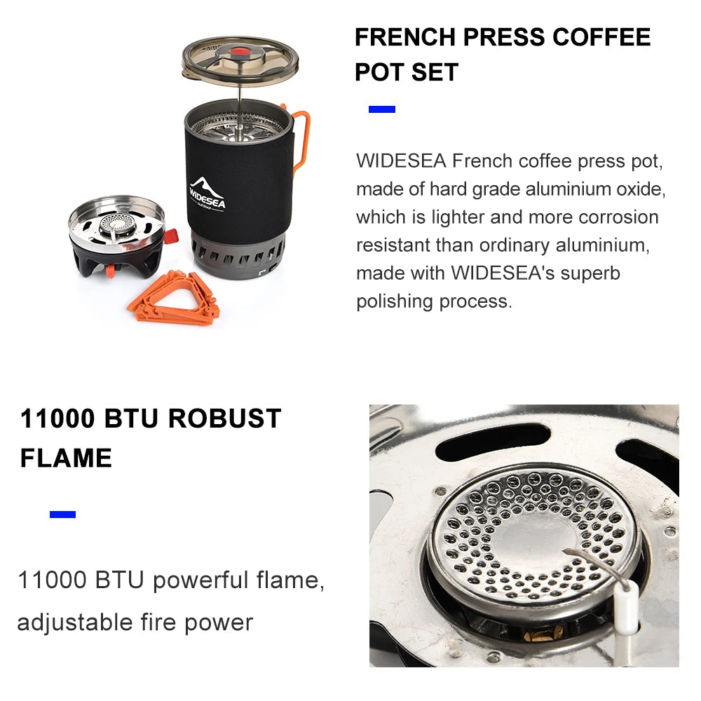 Widesea Camping Gas Stove Heat Exchanger Cookware Coffee Pot Cup