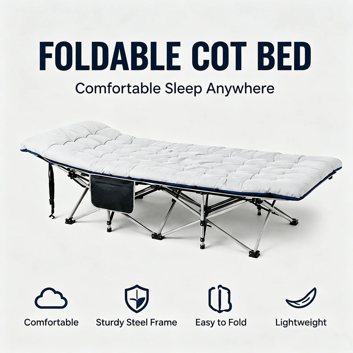 Portable Folding Camping Cot With Thick Padded Mattress For Travel